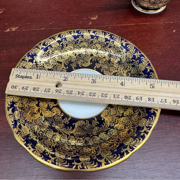 Vintage 1940s Aynsley Tea Cup & Saucer Set Cobalt Blue Gold Lace Fine Bone China - Picture 13 of 16